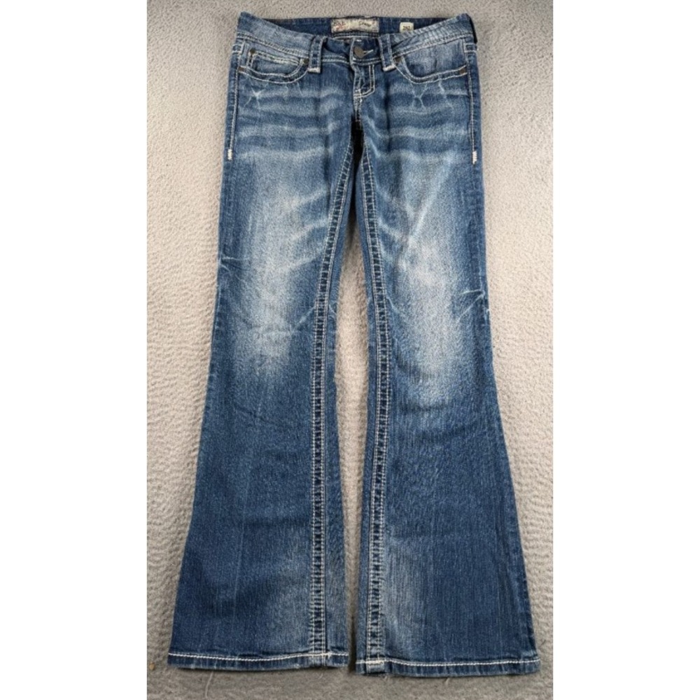 BKE Stella Bootcut Jeans Womens 28L (30x32) Low Rise Distressed Thick Stitch